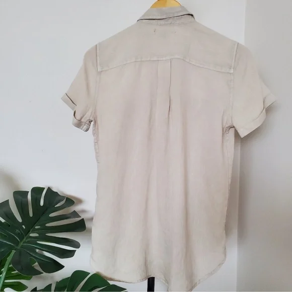 100% Linen Beige Short Sleeve Shirt - sz XS/S - Picture 2 of 11